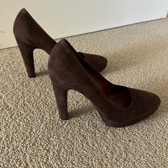 Vintage Prada suede leather almond toe stacked chunky block heel platform pump - Picture 5 of 9